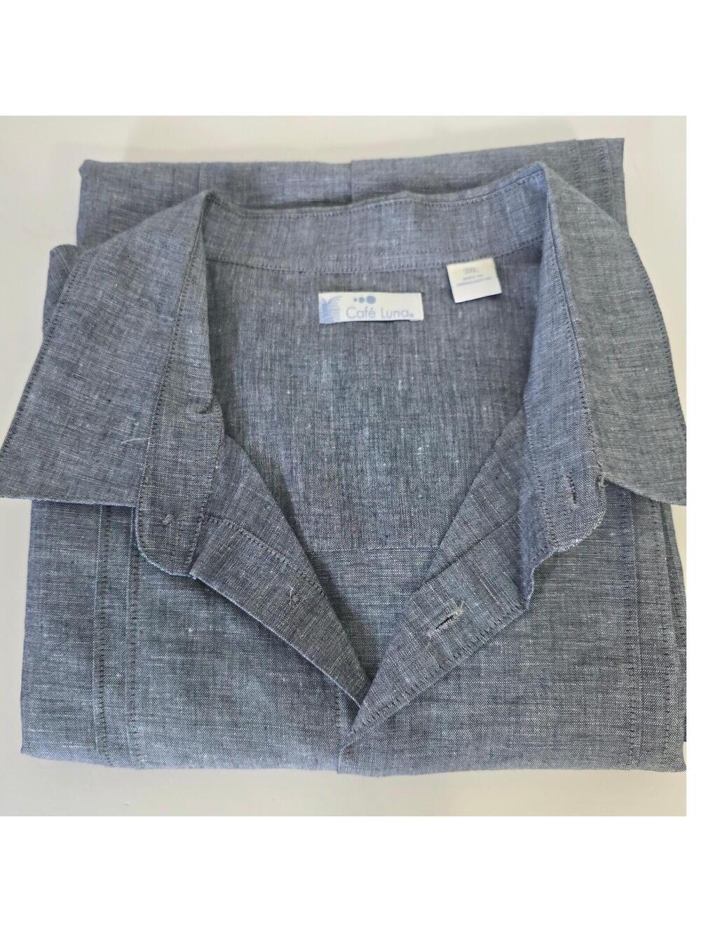 Cafe Luna Mens 3XL Blue Linen Blend Short Sleeve Guayabera Camp Shirt WT3405